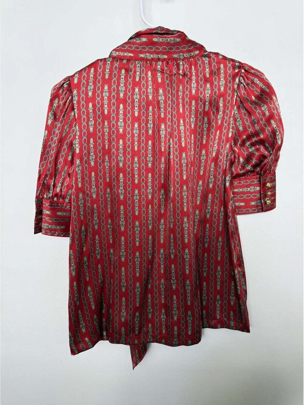 Vintage 90s Banana Republic 100% Silk Chain Print Blouse XS